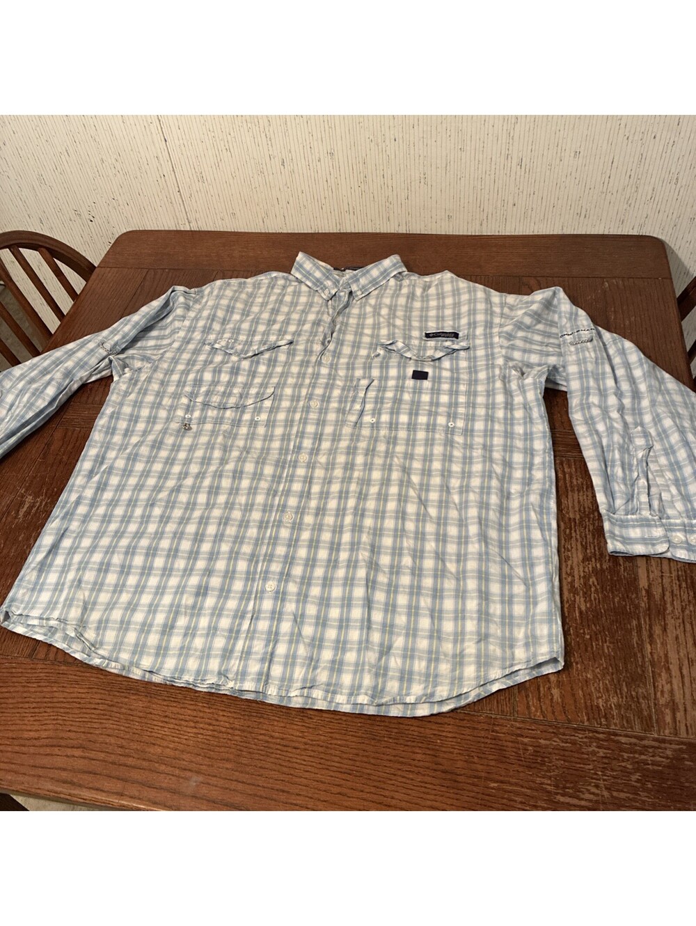 Columbia PFG Super Bonehead Fishing Shirt Me XXL Blue Plaid Convertible Sleeves